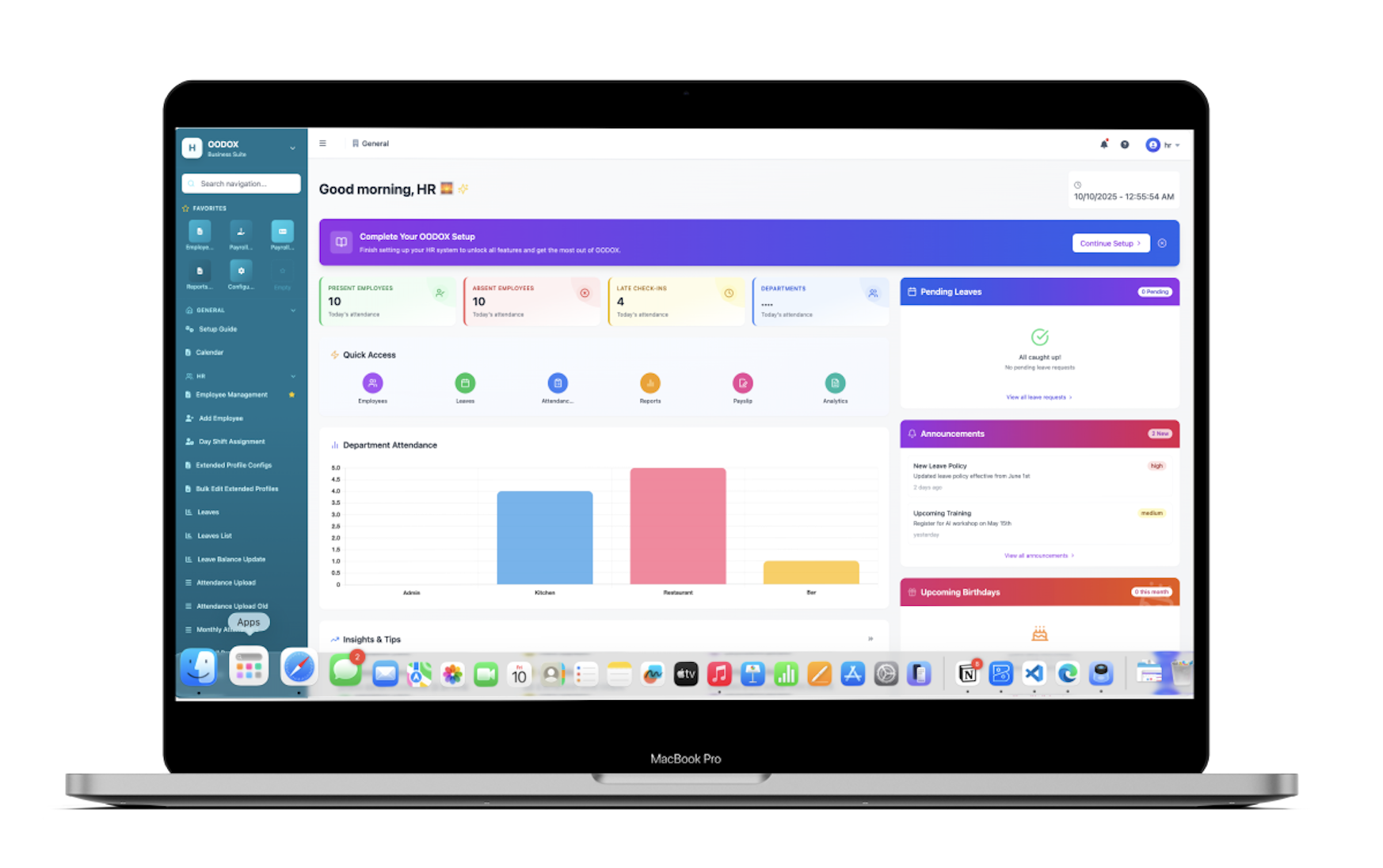 OODOX Dashboard on MacBook - Modern HR management interface